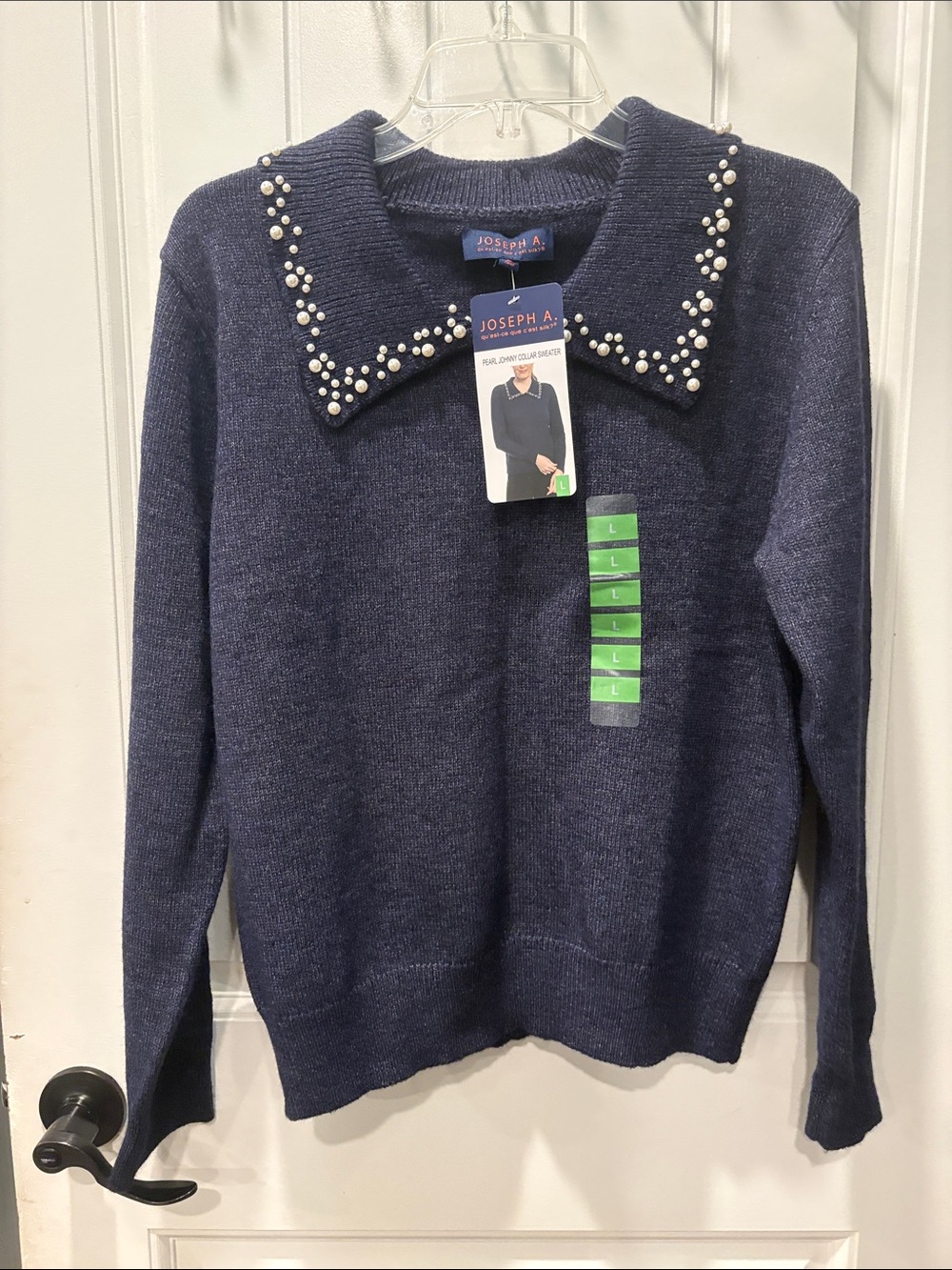Joseph A. Navy Pearl Johnny collar Sweater Woman’s large NWT